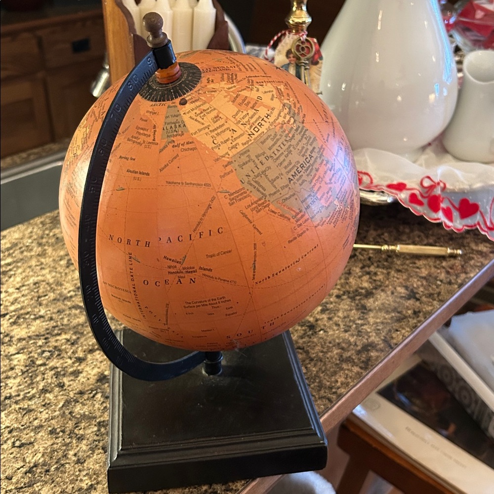 Vintage Style Orange Globe with Black Stand - Picture 7 of 8